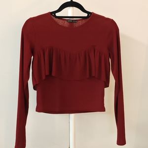 Zara Red Ruffle Cropped Top Women’s Size Small NWT